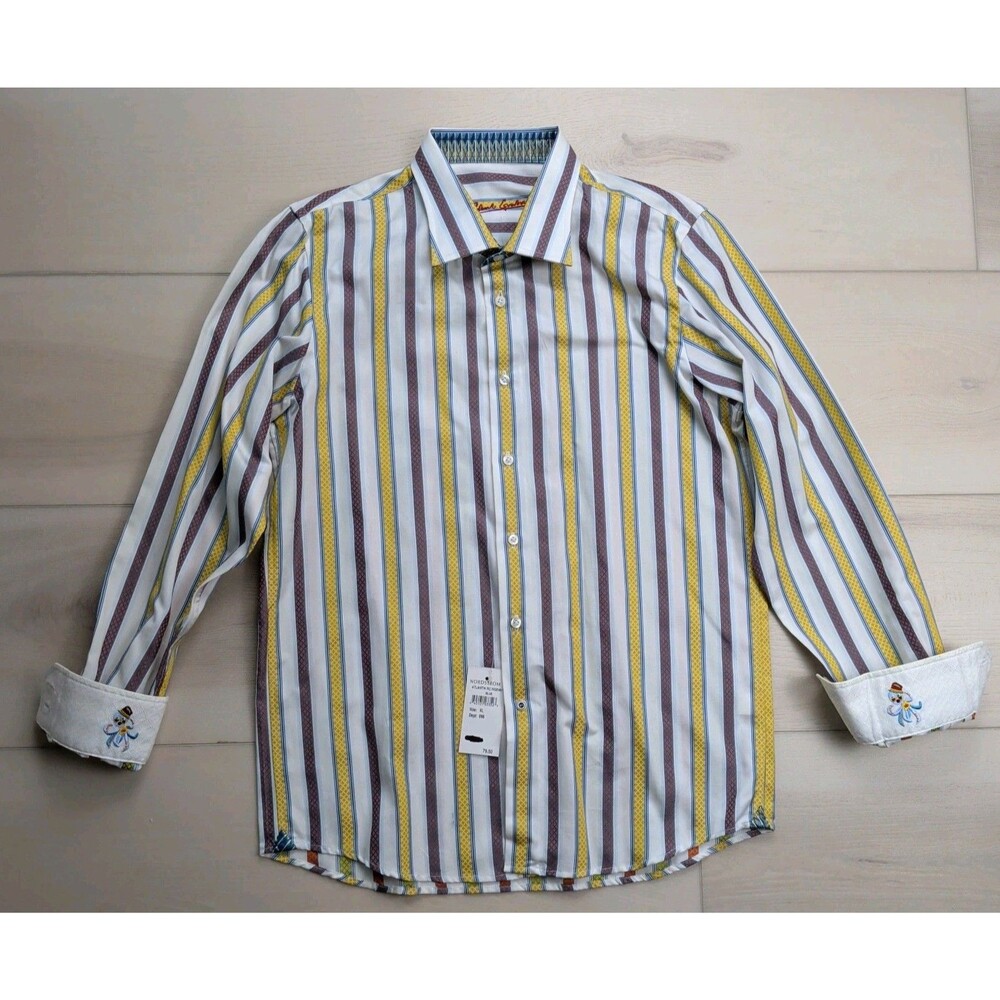 Robert Graham Shirt Boys XL 18-20‎ Striped Octopus Flip Cuffs Multicolor NWT